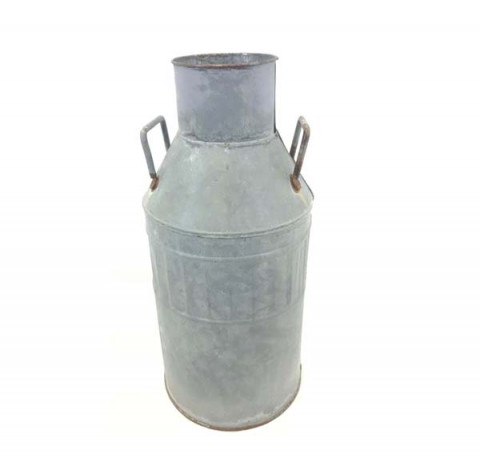 18" GRAY ZINC MILK CAN WITH RUSTY HANDLES