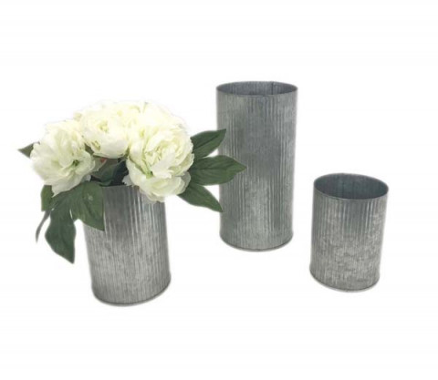 CYLINDER WEATHERED LOOK CONTAINERS WITH VERTICLE RIBS