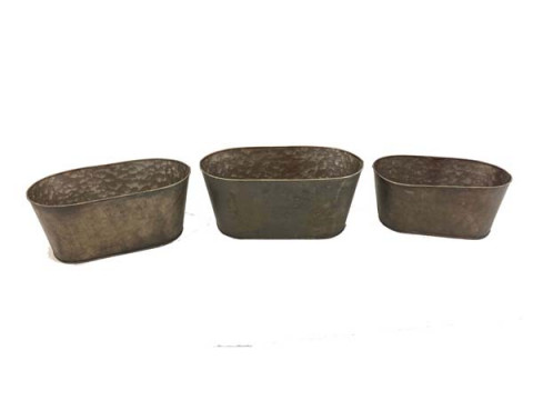 SHORT OVAL COPPER POTS SET OF 3 "L:12.01x6.5x5.31in