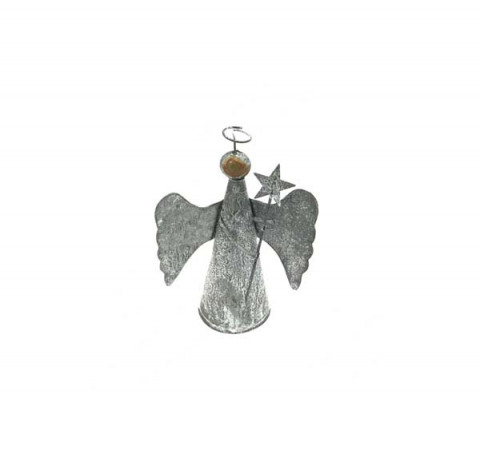 SMALL GRAY ZINC ANGEL WITH WOODEN HEAD