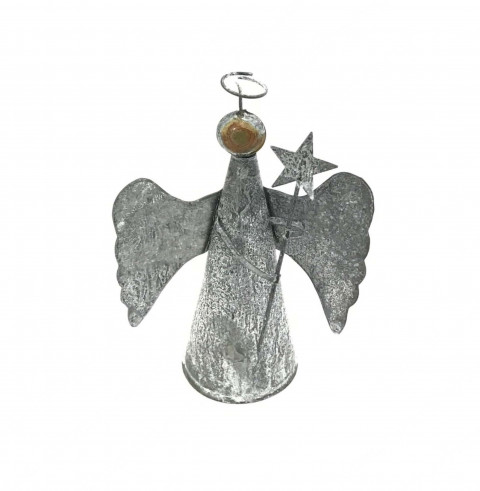 MEDIUM GRAY ZINC ANGEL WITH WOODEN HEAD 3"X3"X3.25"