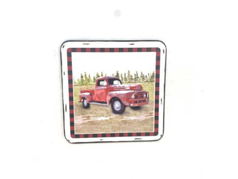 SQUARE  RED TRUCK WALL D??COR WITH RED AND BLACK TRIM