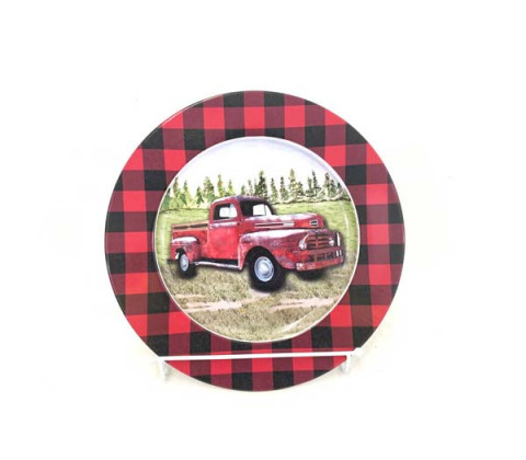RED TRUCK WITH RED AND BLACK TRIM ROUND PLATE