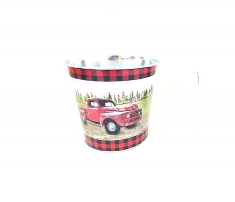 RED TRUCK WITH RED AND BLACK TRIM LARGE ROUND CONTAINER