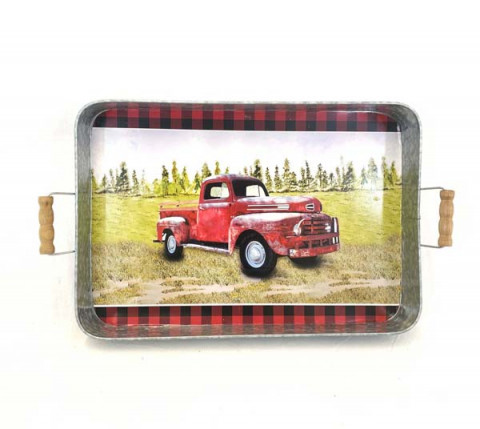 RED TRUCK WITH RED AND BLACK TRIM RECTANGLE TRAY