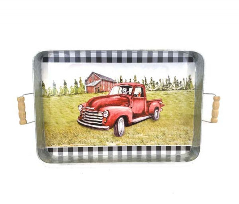 RED TRUCK WITH DOG WITH WHITE AND BLACK TRIM RECTANGLE TRAY