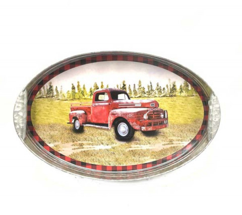 RED TRUCK WITH RED AND BLACK TRIM OVAL TRAY