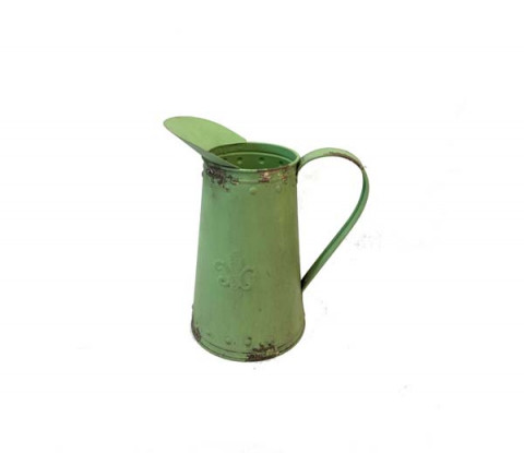 DISTRESSED SAGE  PITCHER WITH FLEUR DE LIS DESIGN