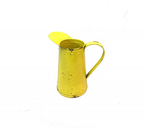 DISTRESSED LEMON YELLOW  PITCHER WITH FLEUR DE LIS DESIGN