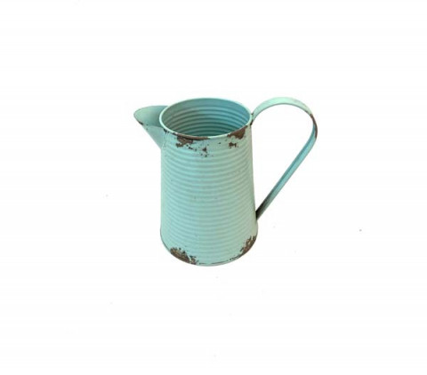 DISTRESSED AQUA CORRUGATED PITCHER 5"X8"X7.25"