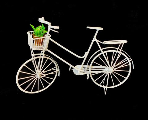 LARGE WHITE HAND MADE WIRE BICYCLE WITH BASKET