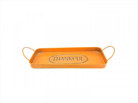 VINTAGE ORANGE EMBOSSED "THANKFUL" TRAY W/HANDLES