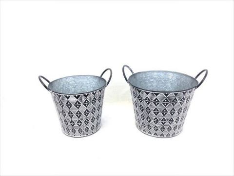 SYMMETRIC BLACK AND WHITE PAILS W/ SIDE HANDLES