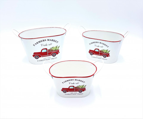 CHRISTMAS TRUCK OVAL CONTAINER WITH HANDLES S/3