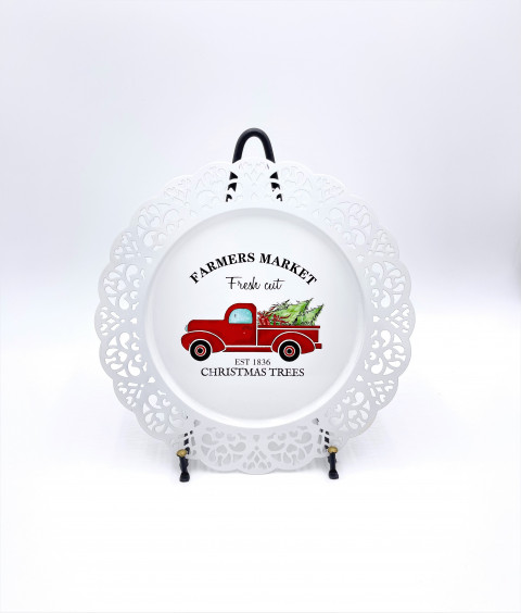 WHITE & RED CHRISTMAS TRUCK PLATE WITH DESIGN TRIM