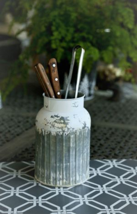 GRAY ZINC & WHITEWASH UTENSIL CONTAINER