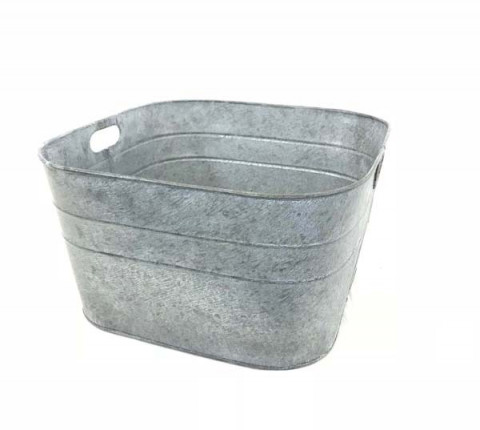 GRAY ZINC SQUARE TUB WITH HANDLE CUT OUTS