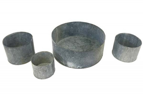 GRAY ZINC TUBS WITH VERTICAL RIBS SET OF 4