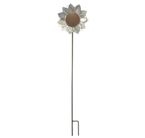 LARGE RUSTY AND GALVANIZED SUNFLOWER PICK