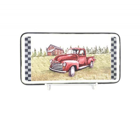 RED TRUCK WITH DOG WALL D??COR WITH WHITE AND BLACK TRIM