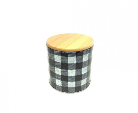 GALV. BUFFALO PLAID W/A LETTER AIR TIGHT CANISTER W/LID D4.33XH4.33"
