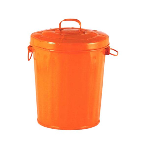 ORANGE ENAMEL TRASH PAIL 7"Hx6.5"W