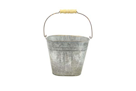 SMALL GRAY ZINC PAIL WITH WOODEN HANDLE