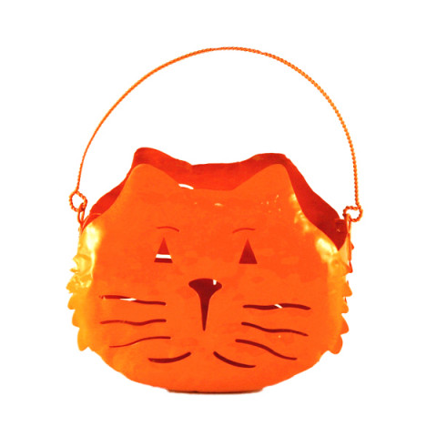 ORANGE CAT CANDLE HOLDER 6.5"Lx3.25"Wx5"H