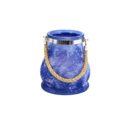 DECORATIVE NAVY BLUE FROST GLASS JAR 5.91"X7.09"