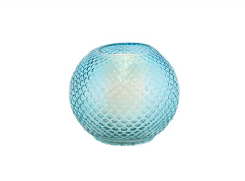 ROUND ORNAMENTAL BLUE GLASS BOWL 7.5"X6.3"
