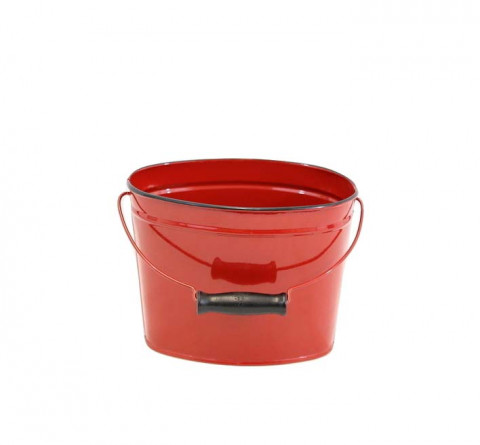 RED ENAMEL OVAL BUCKET 7.5"Lx5"Wx5.5"H