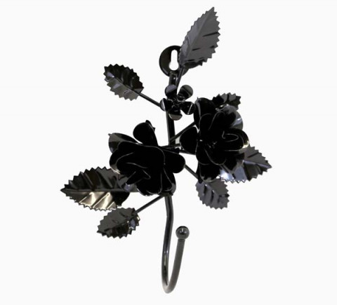 BLACK TIN ROSES HOOK 9"H