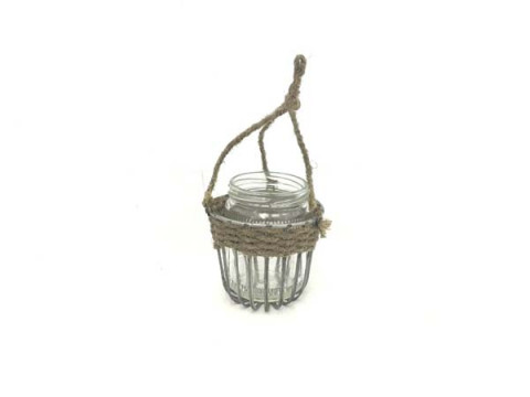 GRAY METAL HANGING CANDLE HOLDER