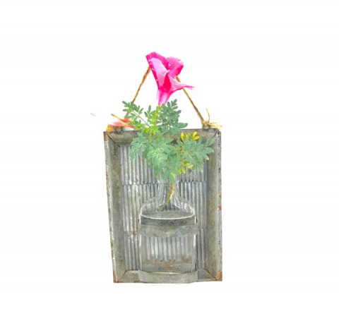 FLAT JAR WITH HANGING GRAY ZINC METAL CADDY