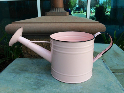 PINK ENAMEL WATERING CAN 17X6.5X6"H