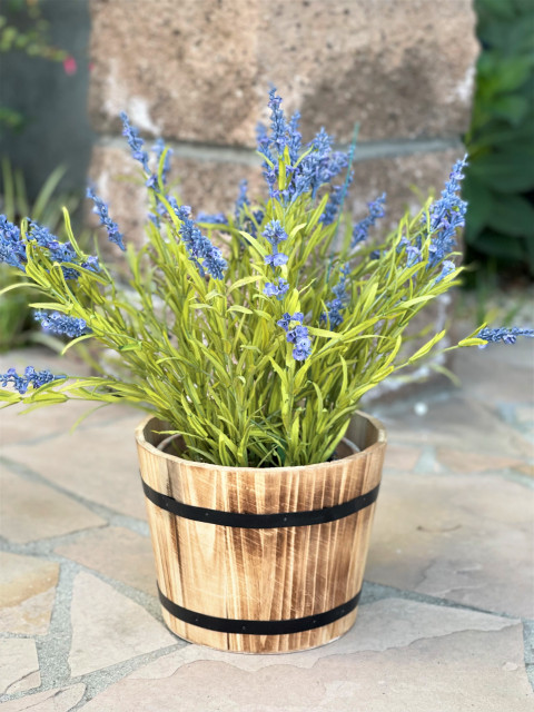 WOODEN BARREL PLANTER D9.06XH7" B:D7.25"