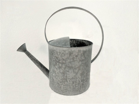 GRAY-ZINC WATERING CAN WITH EMBOSSE FLOWERS