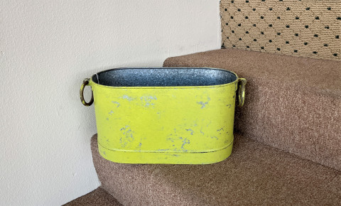 LARGE DISTRESSED LIME GREEN OVAL BUCKET