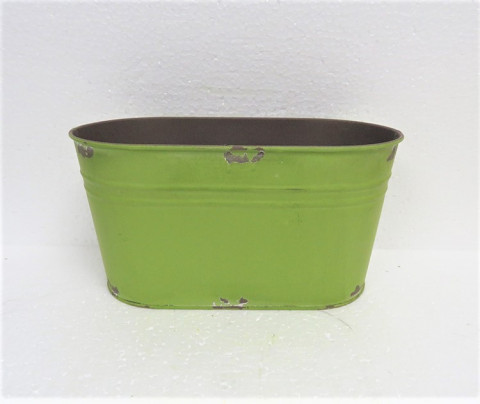 OLIVE GREEN OVAL POT 9.06X4.53XH4.72"