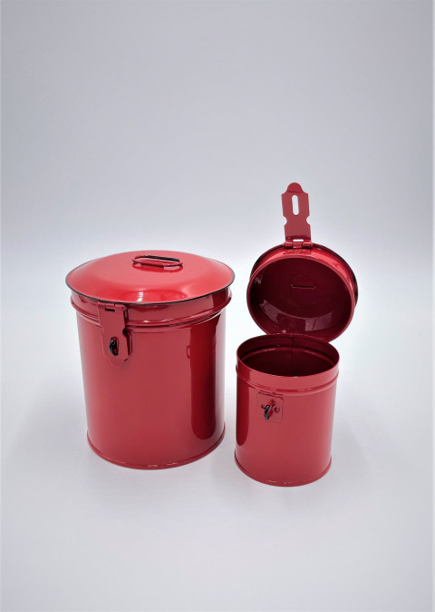 HAND MADE ROUND RED ENAMEL CANISTERS S/2 5.5", 4"