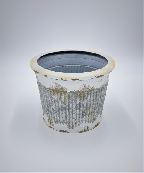 WHITEWASH ZINC ROUND POT D7.87XH6.1"  B:D5.91"