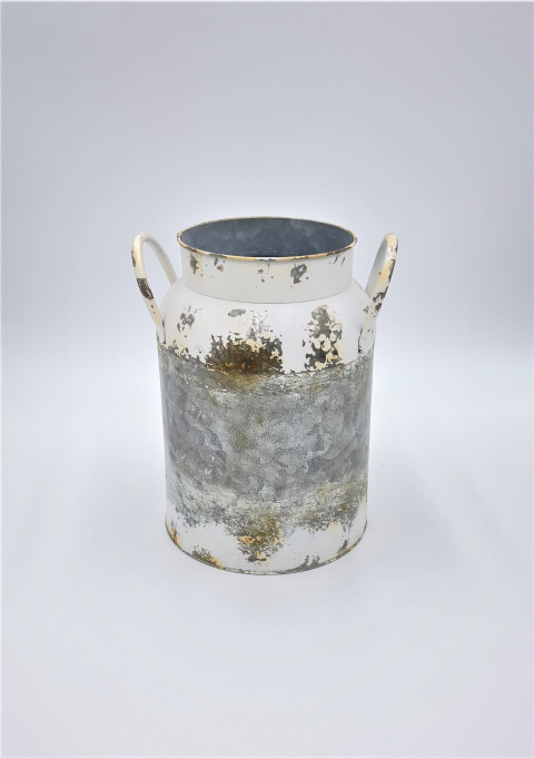 WHITEWASH ZINC MILK CAN 9.06X7.28XH10.25"