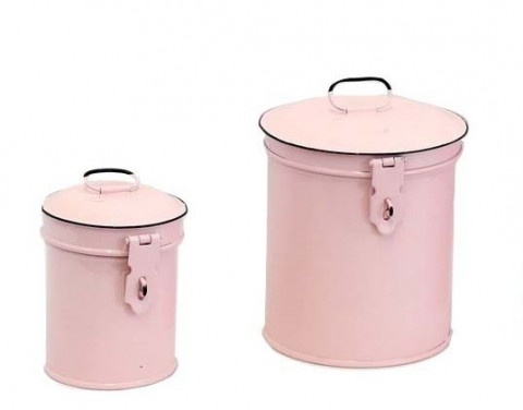 ROUND PINK ENAMEL CANISTERS S/2 5.5", 4"