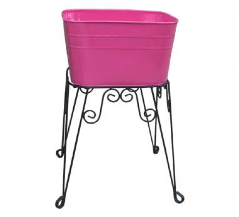 SM FUSHIA ENAMEL WASH TUB & STAND