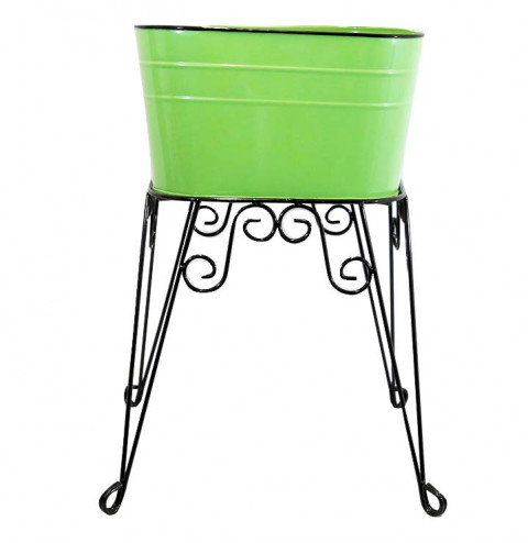 SM LIME GREEN ENAMEL WASH TUB & STAND