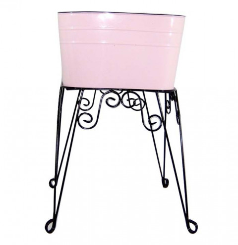 SM PINK ENAMEL WASH TUB & STAND 15"X 23.5"H