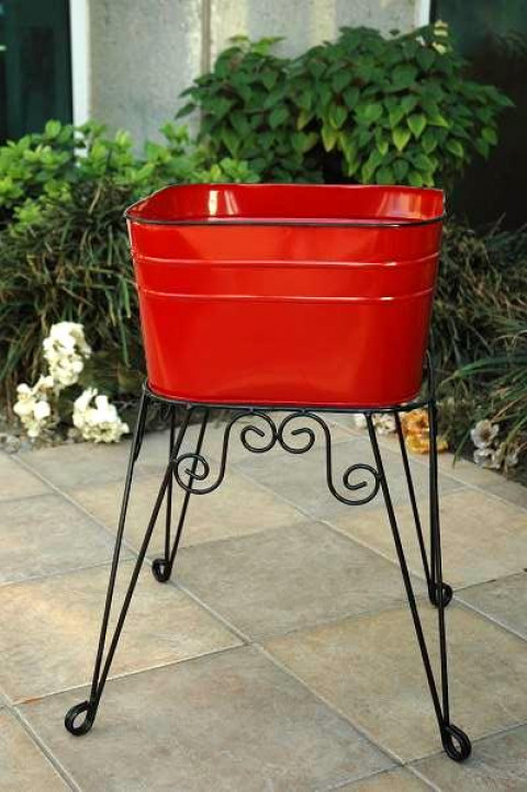 SM RED ENAMEL WASH TUB WITH STAND 15x23.5"