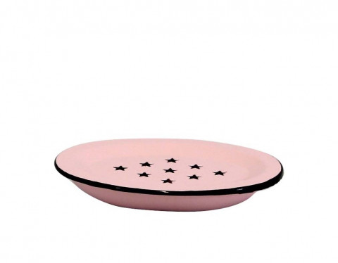 PINK OVAL ENAMAL SOAP DISH 5.5"L