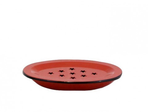 RED OVAL ENAMAL SOAP DISH 5.5"L