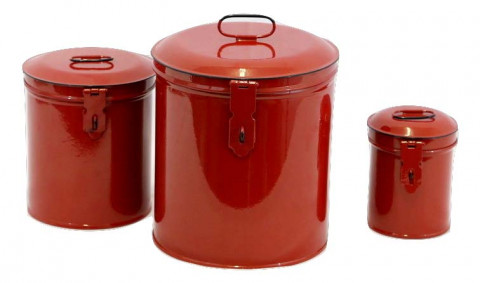 ROUND RED ENAMEL CANISTERS S/3 7", 5.5", 4"